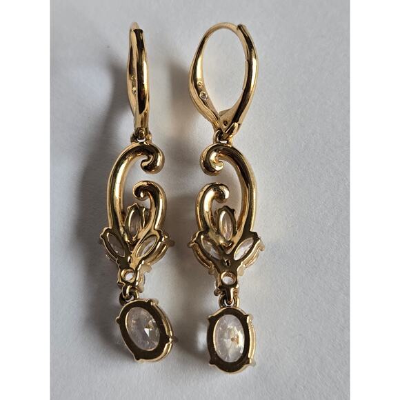 Gorgeous NADRI Clear CZ Crystal Gold Tone Drop Dangle Lever Back Earrings 18K GP - Picture 7 of 8